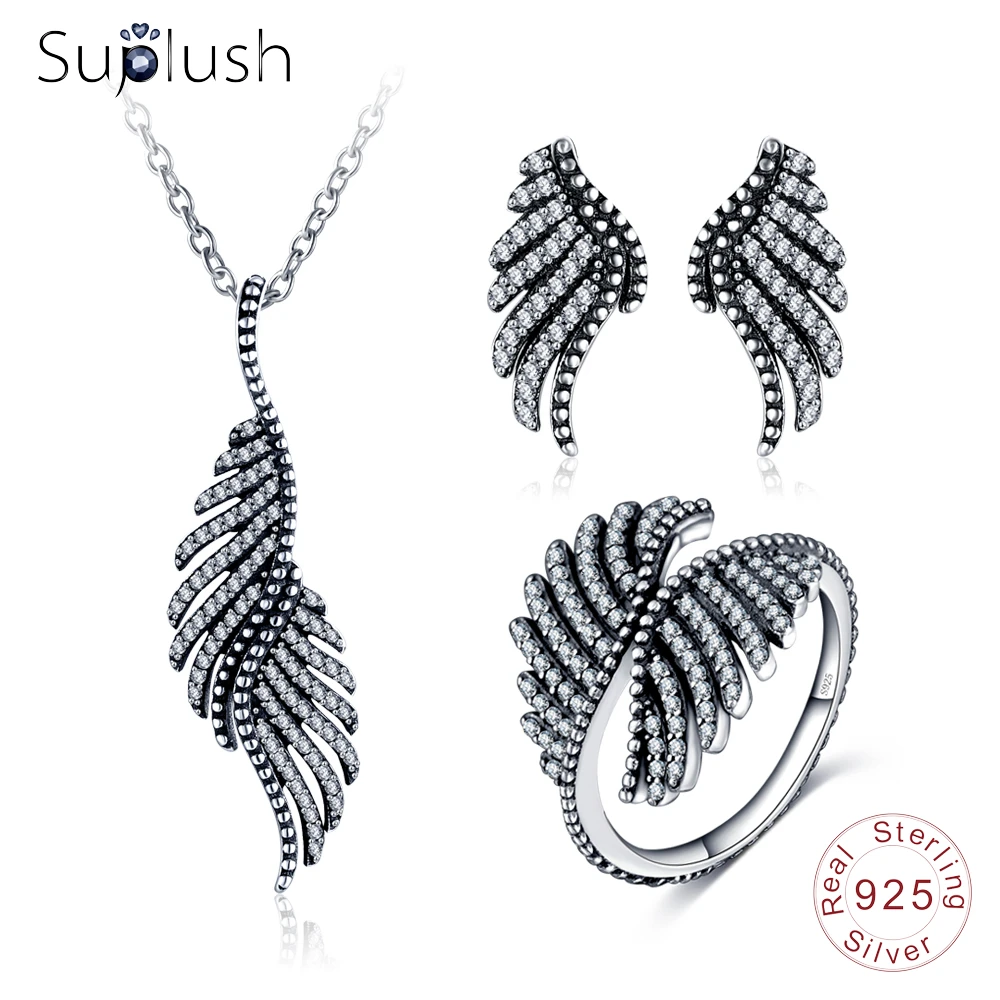 Suplush New Fashion 925 Sterling Silver Jewelry Set Feather Shape Pendant/Earrings Rings Sets For Women Engagement Jewelry
Suplush New Fashion 925 Sterling Silver Jewelry Set Feather Shape Pendant/Earrings Rings Sets For Women Engagement Jewelry