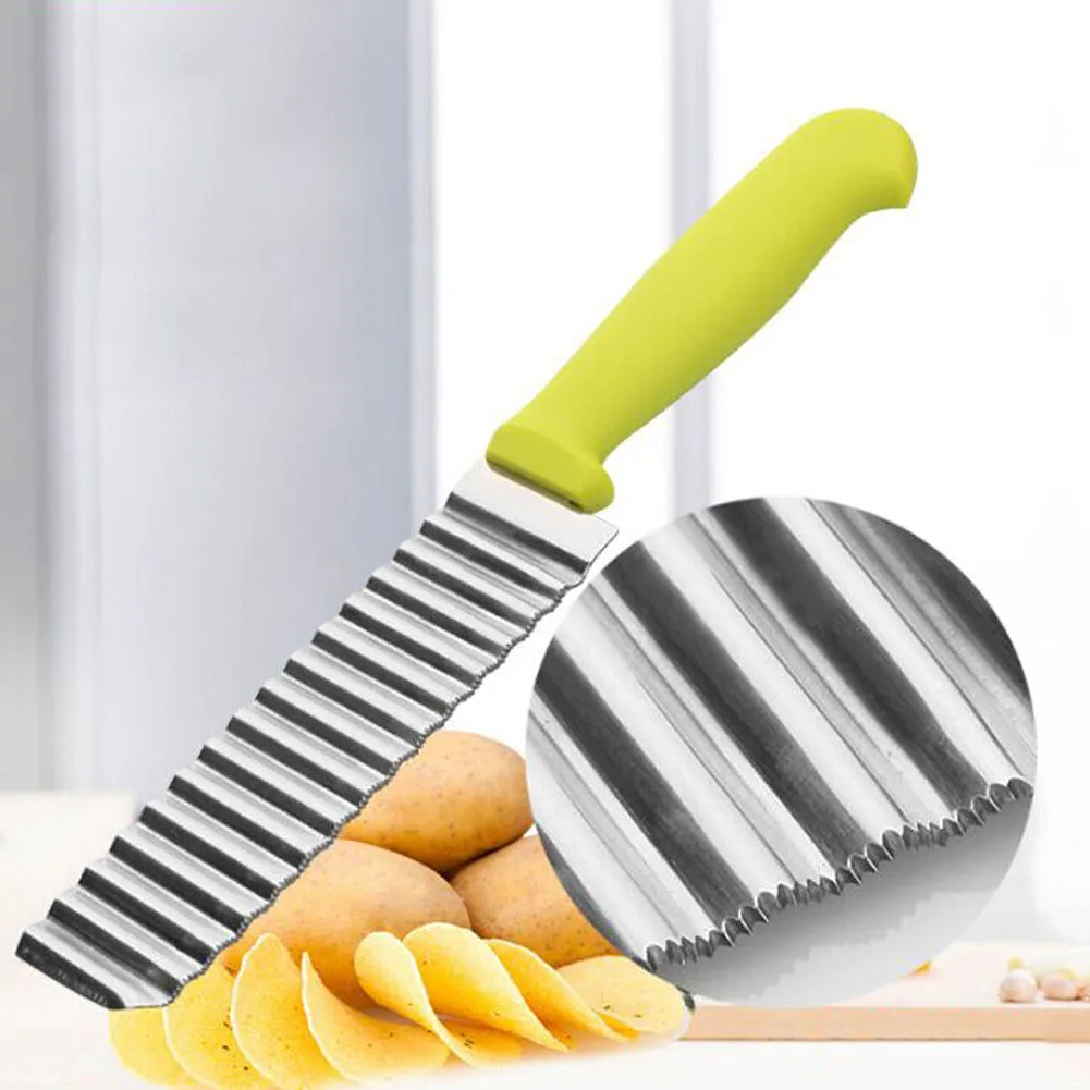 New Stainless Steel Potato Chips Wavy Cutter Dough Vegetable Crinkle Slicer Knife Corrugated Knife Kitchen Accessories
New Stainless Steel Potato Chips Wavy Cutter Dough Vegetable Crinkle Slicer Knife Corrugated Knife Kitchen Accessories