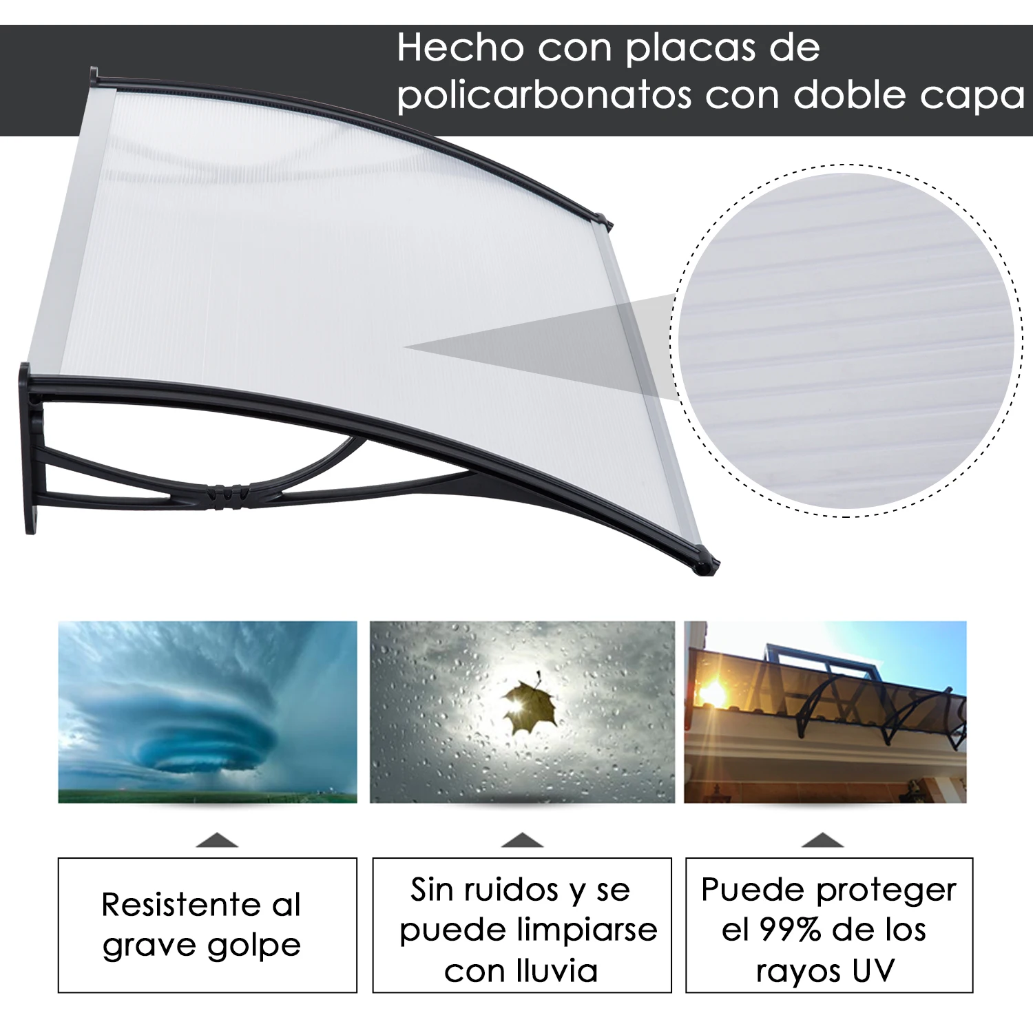 transparente policarbonato Pultvordach cubierta 5 mm Marquesina para puerta UISEBRT