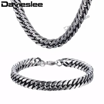 Davieslee Mens Necklace Bracelet Jewelry Set Gunmetal Stainless Steel Chain Double Curb Cuban Rombo Link DKS225
Davieslee Mens Necklace Bracelet Jewelry Set Gunmetal Stainless Steel Chain Double Curb Cuban Rombo Link DKS225