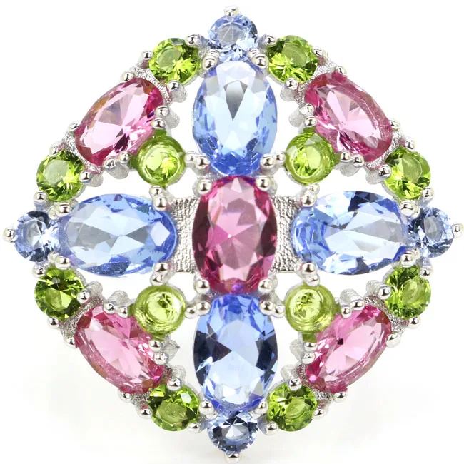 6.0g Real 925 Solid Sterling Silver Colorful Tourmaline Peridot Tanzanite Rings US sz 9# 27x27mm
6.0g Real 925 Solid Sterling Silver Colorful Tourmaline Peridot Tanzanite Rings US sz 9# 27x27mm