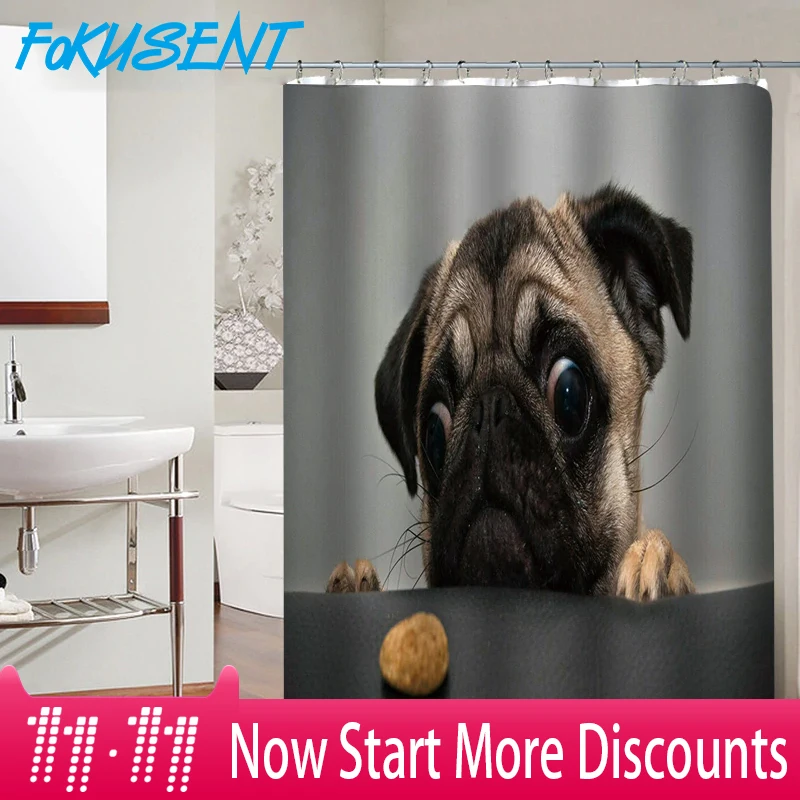 FOKUSENT Cute Animal Cat Raccoon Dog Pug Print Polyester Bathroom High Quality Fabric 3D Shower Curtains
FOKUSENT Cute Animal Cat Raccoon Dog Pug Print Polyester Bathroom High Quality Fabric 3D Shower Curtains