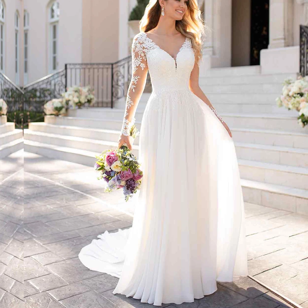 Angel married Beach Long Sleeve Wedding Dress Top Lace Applique Chiffon vestido de noiva boho vintage Custom Made vestidos novia
Angel married Beach Long Sleeve Wedding Dress Top Lace Applique Chiffon vestido de noiva boho vintage Custom Made vestidos novia