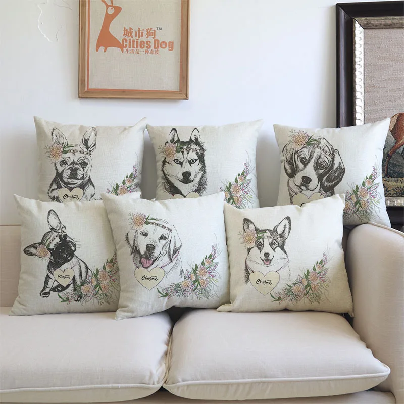 

Merry Christmas Animal Pet Dogs Labrador Husky Bulldog Pillow Case Festiva Home Decorating Cushion Cover Christmas Gift