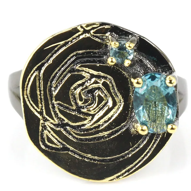 7.25# Vintage Rich Blue Aquamarine SheCrown Gift For Girls Black Gold Silver Ring 19x18mm
7.25# Vintage Rich Blue Aquamarine SheCrown Gift For Girls Black Gold Silver Ring 19x18mm