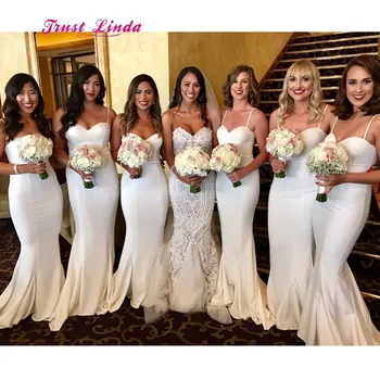 Bling White Bridesmaid Dress Spaghetti Straps Floor Length Mermaid Bridesmaid Dress Robe Demoiselle D'honneur
Bling White Bridesmaid Dress Spaghetti Straps Floor Length Mermaid Bridesmaid Dress Robe Demoiselle D'honneur