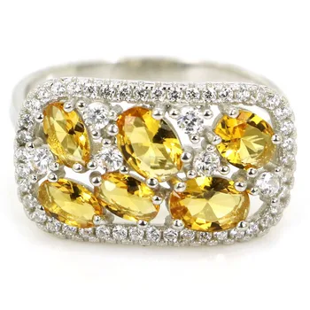 

SheType Beautiful 4.1g Golden Citrine White CZ Woman's 925 Solid Sterling Silver Rings 21x12mm