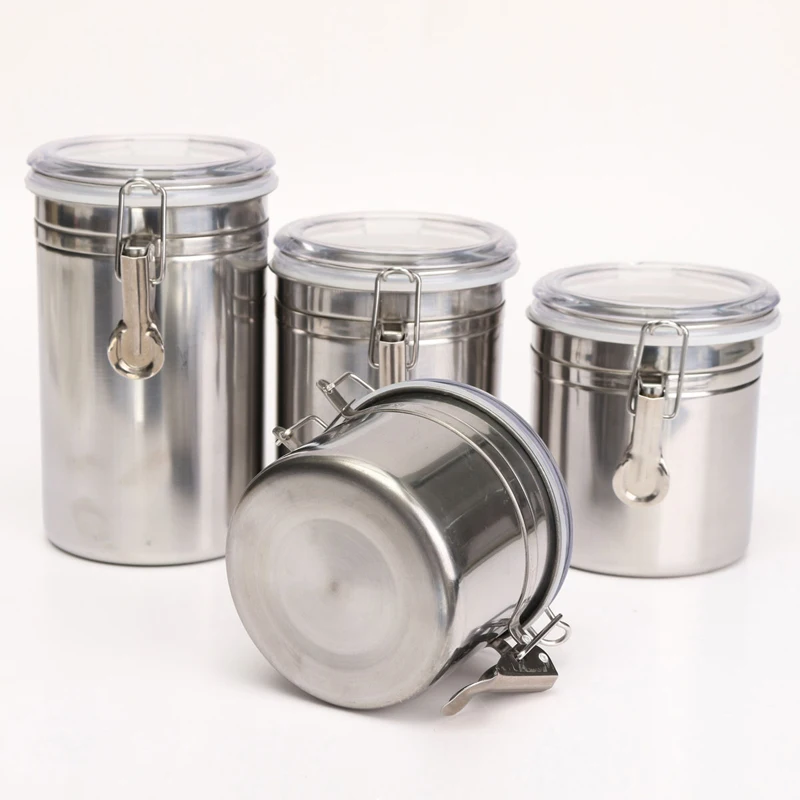 Stainless Steel Airtight Sealed Canister Coffee Flour Sugar Tea Container Holder