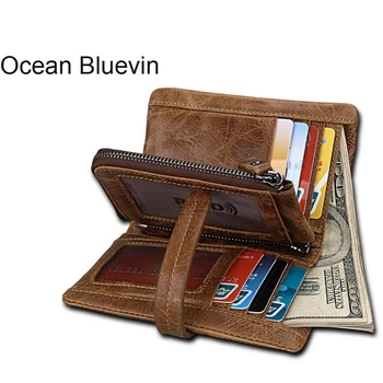 

OCEAN BLUEVIN Leather Wallet Male Crazy Vintage Wallet Men's Wallet Men's Vertical Wallet Multi-card position The first layer