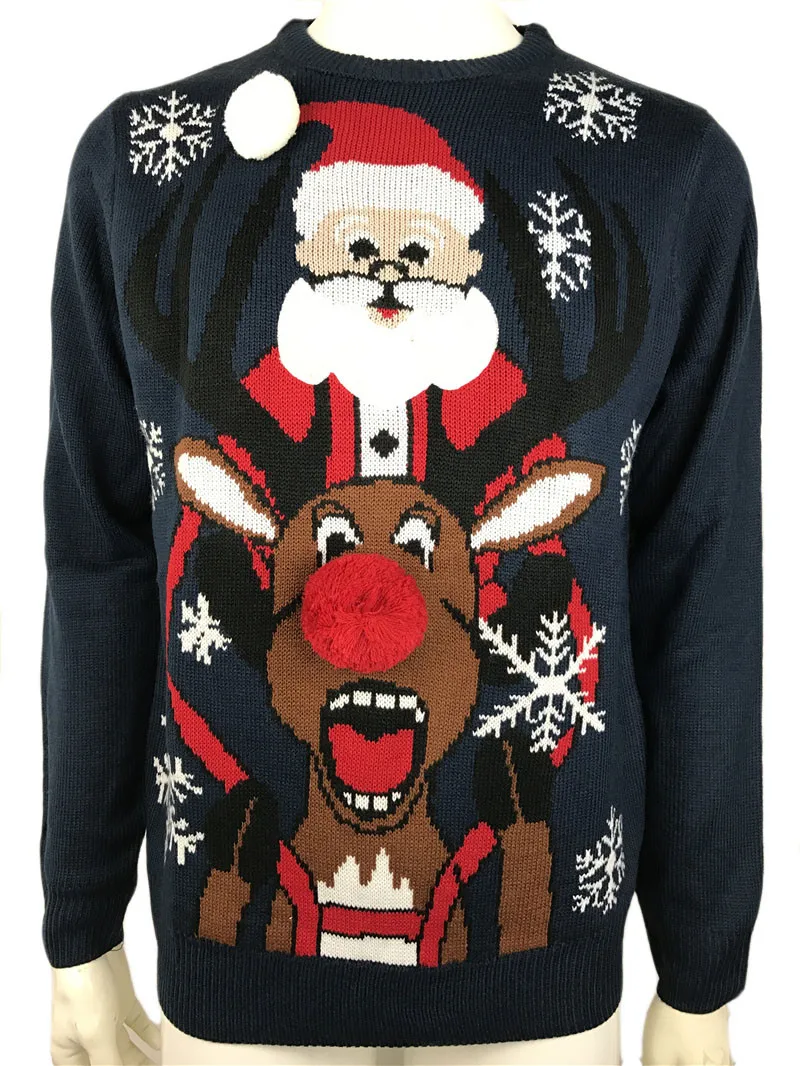 Funny Ugly Christmas Sweaters for Men and Women Santa Claus Riding Rudolph the Red Nose Reindeer Pattern Xmas Pullover 1