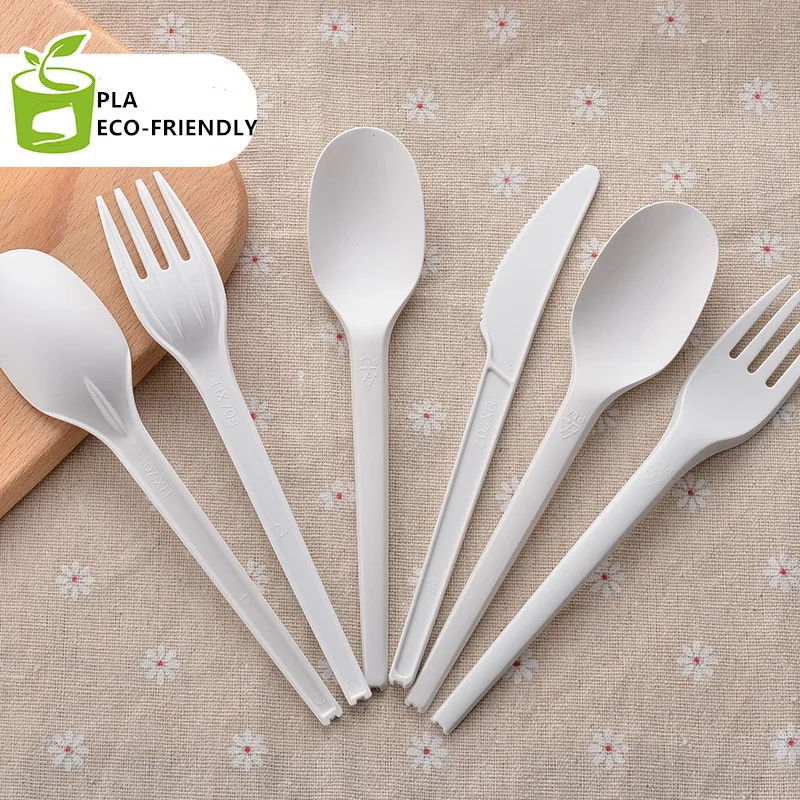 Одноразовая Вилка Knife Spoon 1000x компостабильная PLA Biode класса еды ложки ножи Forks16.5mm