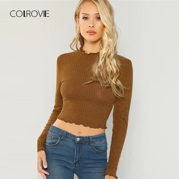 COLROVIE Brown Lettuce Trim Girl Crop T Shirt Women 2018 Autumn Black Korean Long Sleeve Tee Sexy Female T-Shirts Women Tops Tee
COLROVIE Brown Lettuce Trim Girl Crop T Shirt Women 2018 Autumn Black Korean Long Sleeve Tee Sexy Female T-Shirts Women Tops Tee