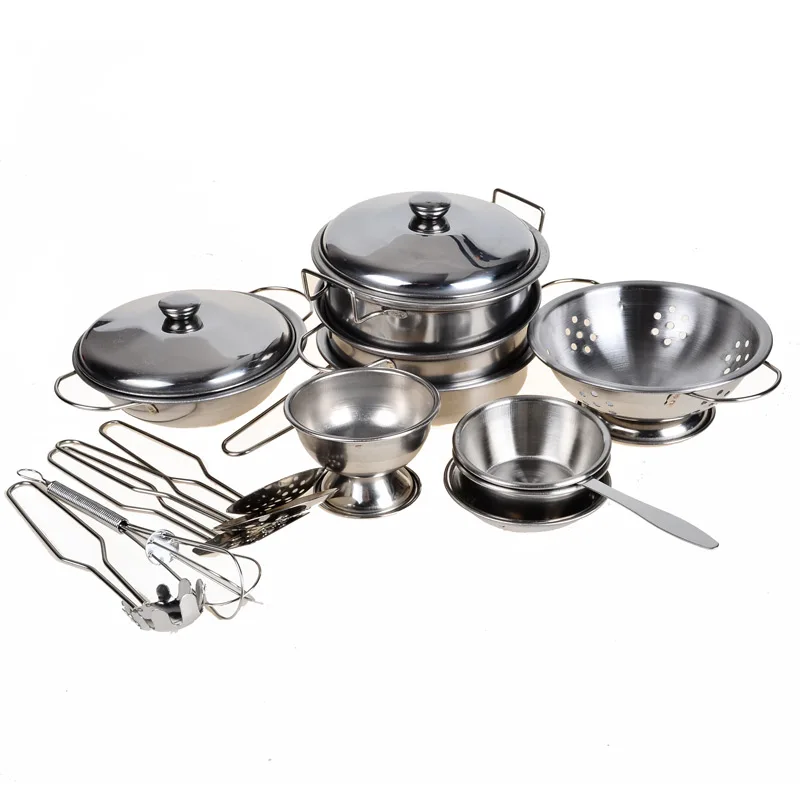 2019 Wholesale Stainless Steel Pots And Pans Pretend Play Toy Kitchen