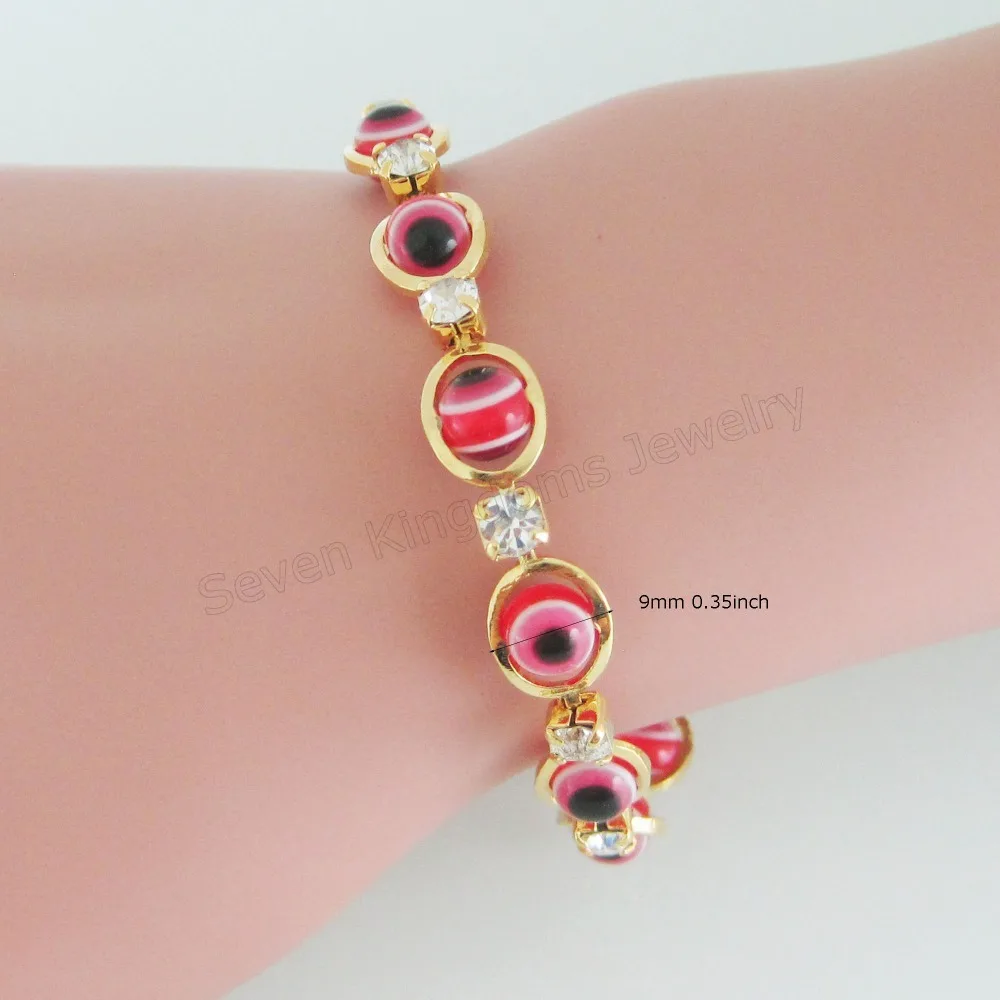 MIN ORDER 10$/CAN MIX DESIGN/NEW 7.1" 9MM WIDTH LADY - YELLOW GOLD OVERLAY FILLED EVIL EYE RED ACRYLIC BEADS CZ STONE BRACELET
MIN ORDER 10$/CAN MIX DESIGN/NEW 7.1" 9MM WIDTH LADY - YELLOW GOLD OVERLAY FILLED EVIL EYE RED ACRYLIC BEADS CZ STONE BRACELET
