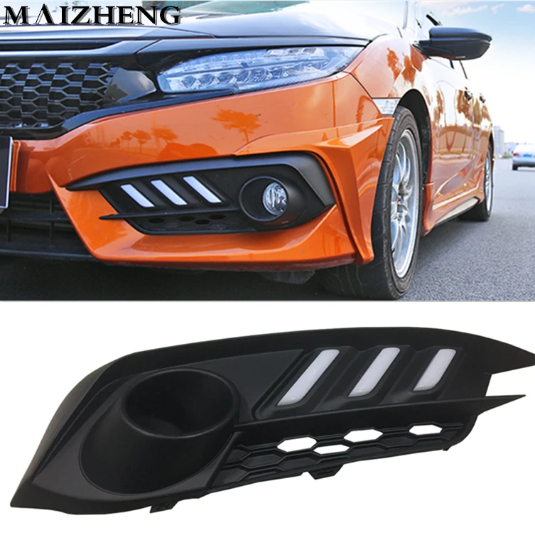 urning Signal style relay 12V Car LED DRL Daytime Running Lights Accessories with Fog Lamp hole For Honda Civic 10th 2016 2017
urning Signal style relay 12V Car LED DRL Daytime Running Lights Accessories with Fog Lamp hole For Honda Civic 10th 2016 2017