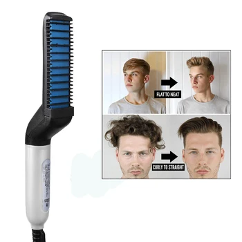 

Fashion Multi-functional Men DIY Hair Styling Curling Iron Comb Flatten Straighten Hair Curler Electric Hair Brush Combs