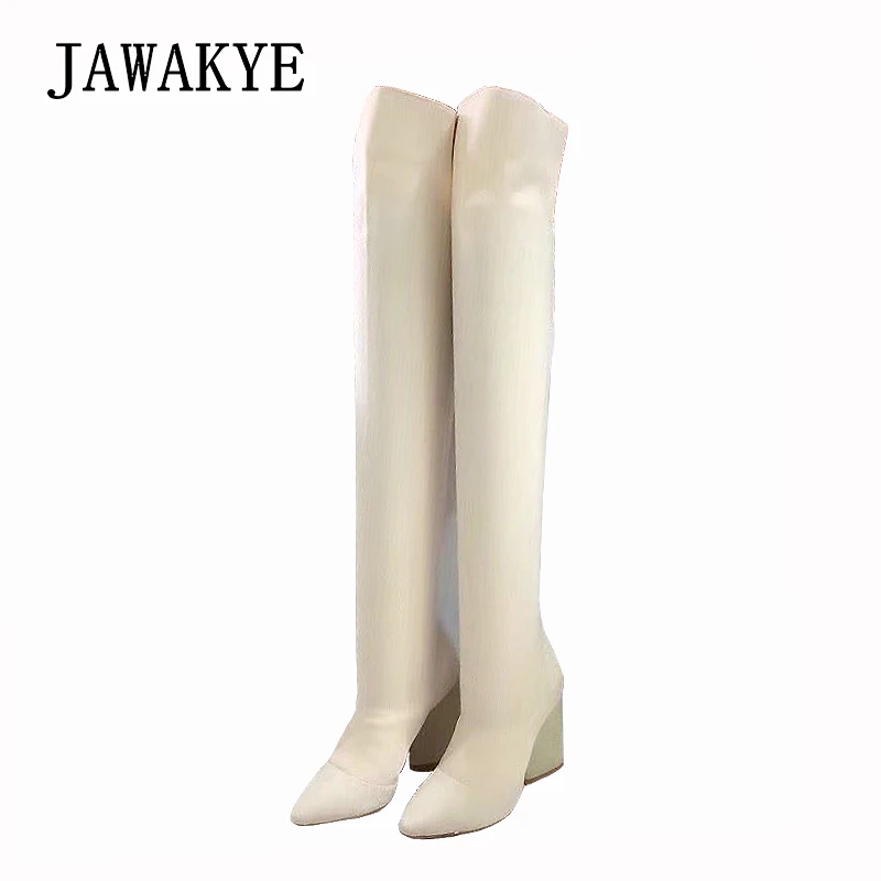 JAWAKYE Autumn Knit Chunky High Heels Stretch Thigh High Boots Women Point Toe Runway Sandals Long botas femininas Shoes Woman
JAWAKYE Autumn Knit Chunky High Heels Stretch Thigh High Boots Women Point Toe Runway Sandals Long botas femininas Shoes Woman