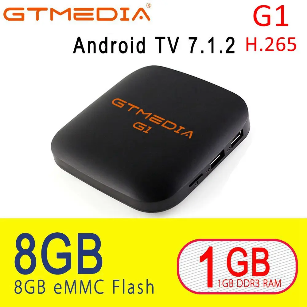 

GTmedia G1 TV Box IPTV Android 7.1 1GB RAM + 8GB ROM 2.4G + 5G WiFi 100Mbps BT4.1 Support IPTV 4K H.265 Android TV Box PK 8.1