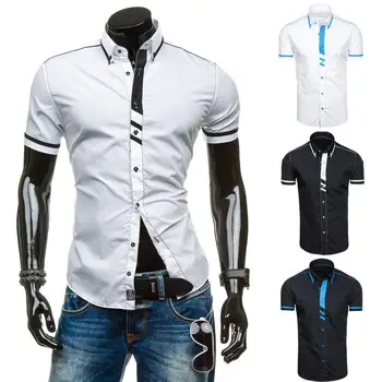 2018 new men's fashion double collar placket contract color and leisure square button short-sleeved shirt 
2018 new men's fashion double collar placket contract color and leisure square button short-sleeved shirt