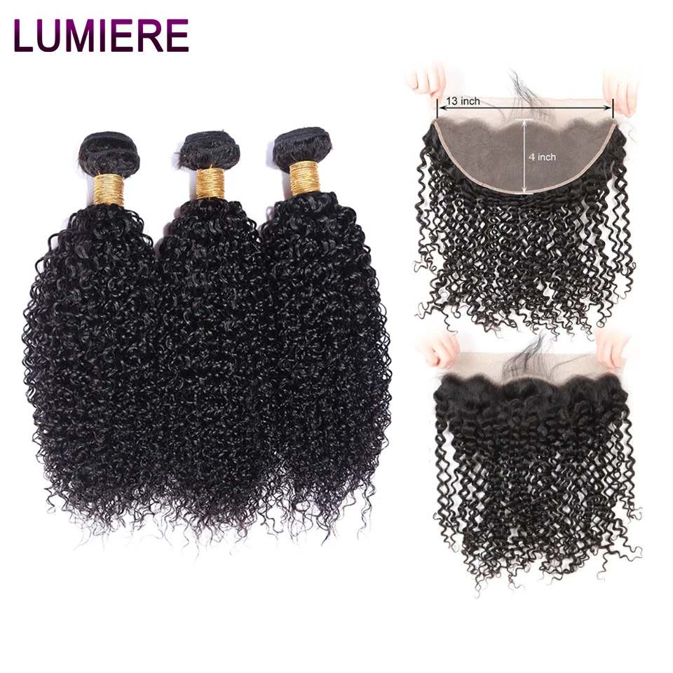Lumiere Hair Brazilian Kinky Curly Bundles With Frontal 13x4 Lace Closure With Bundles 3PCS Remy Hair Natural Color Free Part
Lumiere Hair Brazilian Kinky Curly Bundles With Frontal 13x4 Lace Closure With Bundles 3PCS Remy Hair Natural Color Free Part