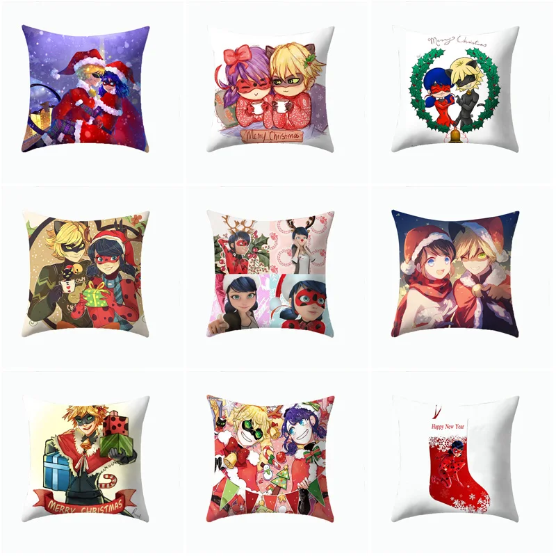 18 inch Pop Cartoon Miraculous Ladybug Merry Christmas Pattern Print Polyester Pillow Cover Home Decorative Pillows Cover
18 inch Pop Cartoon Miraculous Ladybug Merry Christmas Pattern Print Polyester Pillow Cover Home Decorative Pillows Cover
