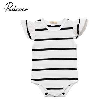 Cute striped baby girs romper Newborn Infant Baby Girls raffle shoulder black white Romper Jumpsuit baby girl Clothes Outfit 
Cute striped baby girs romper Newborn Infant Baby Girls raffle shoulder black white Romper Jumpsuit baby girl Clothes Outfit