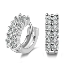 925 Plata Punk Rock Metal pequeño aro pendiente con diamantes de imitación Zirconia joyería para mujer boda fiesta oreja hecha a mano(China)