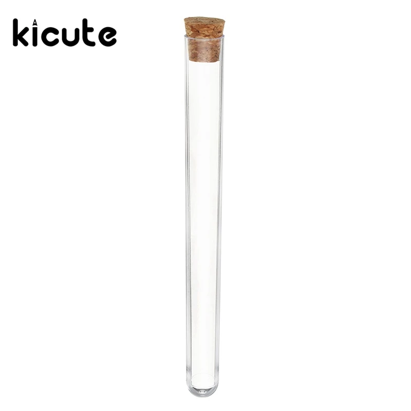 

Kicute 10pcs/lot 15x150mm Transparent Plastic Test Tube With Cork Stopper Round Bottom Laboratory School Educational Supplies