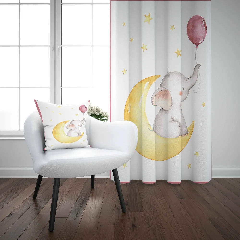 

Else Pink Balloon Yellow Moon Elephant Balloons 3d Kids Print Baby Children Window Panel Set Curtain Combine Gift Pillow Case