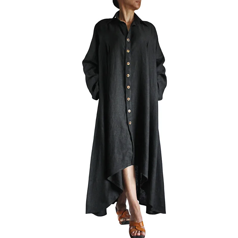 Plus Size Vintage Women Lapel Neck Long Sleeve Asymmetrical Solid Pockets Buttons Cotton Linen Baggy Long Shirt Dress Vestido
Plus Size Vintage Women Lapel Neck Long Sleeve Asymmetrical Solid Pockets Buttons Cotton Linen Baggy Long Shirt Dress Vestido