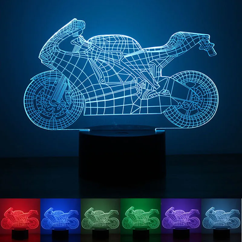 USB Ppowered Motorcycle 3D Night Light LED Desk Lamp Touch Key Decoration Lights Use Home Hotel Party Holiday
USB Ppowered Motorcycle 3D Night Light LED Desk Lamp Touch Key Decoration Lights Use Home Hotel Party Holiday