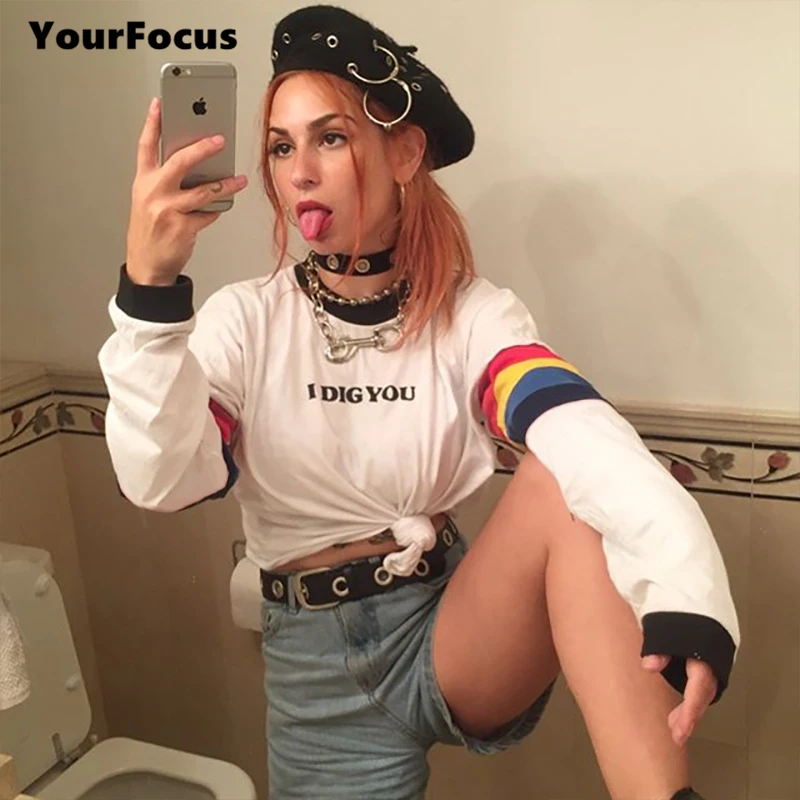 New harajuku rok streetwear I DIG YOU rainbow multicolored stripes shirt loose short crop tops women t shirt
New harajuku rok streetwear I DIG YOU rainbow multicolored stripes shirt loose short crop tops women t shirt