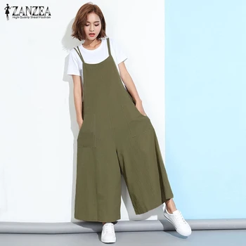 ZANZEA 2020 New Summer Rompers Women Jumpsuits Plus Size Sleeveless Straps Pockets Solid Wide Leg Retro Full Length Overalls
ZANZEA 2020 New Summer Rompers Women Jumpsuits Plus Size Sleeveless Straps Pockets Solid Wide Leg Retro Full Length Overalls
