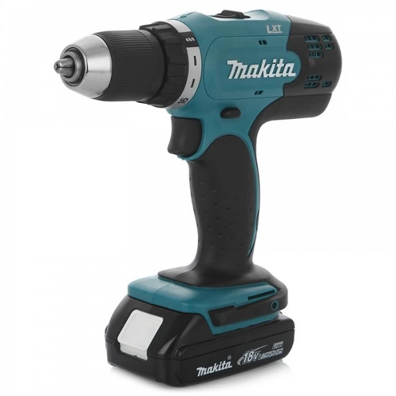 Дрель-шуруповерт аккумуляторная Makita DDF453SYE (Напряжение аккумулятора 18 В, емкость 1,5 А-ч, макс.крутящий момент 42 Нм, 2 скорости 0-400/0-1300 об/мин, Li-ion, 2 аккумулятора, кейс)