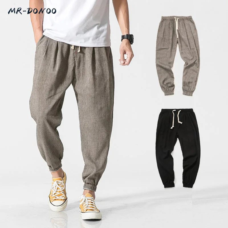 

MRDONOO 2018 Cotton Linen Casual Harem Pants Men Jogger Pants Men Fitness Trousers Male Chinese Traditional Style Harajuku K29