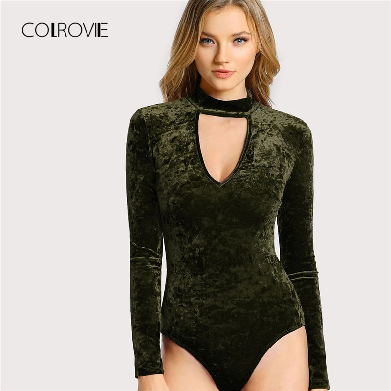 COLROVIE Army Green Choker Neck Cut Out Velvet Girl Sexy Bodysuit Women 2018 Autumn Long Sleeve Female Skinny Basic Bodysuits
COLROVIE Army Green Choker Neck Cut Out Velvet Girl Sexy Bodysuit Women 2018 Autumn Long Sleeve Female Skinny Basic Bodysuits