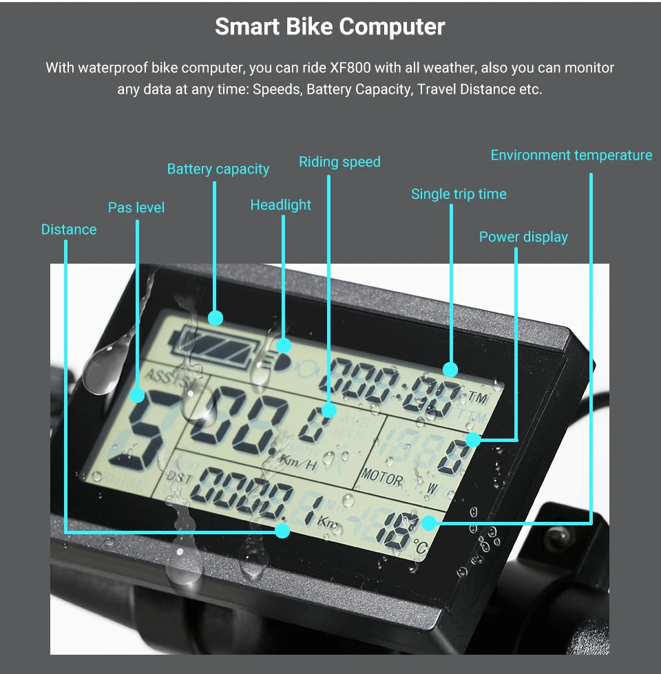Flash Deal Cyrusher XF800 1000W 48V Electric Bike Full Suspension frame 7 Speeds widewheel road Bike outdoor smart speedometer Ebike 4