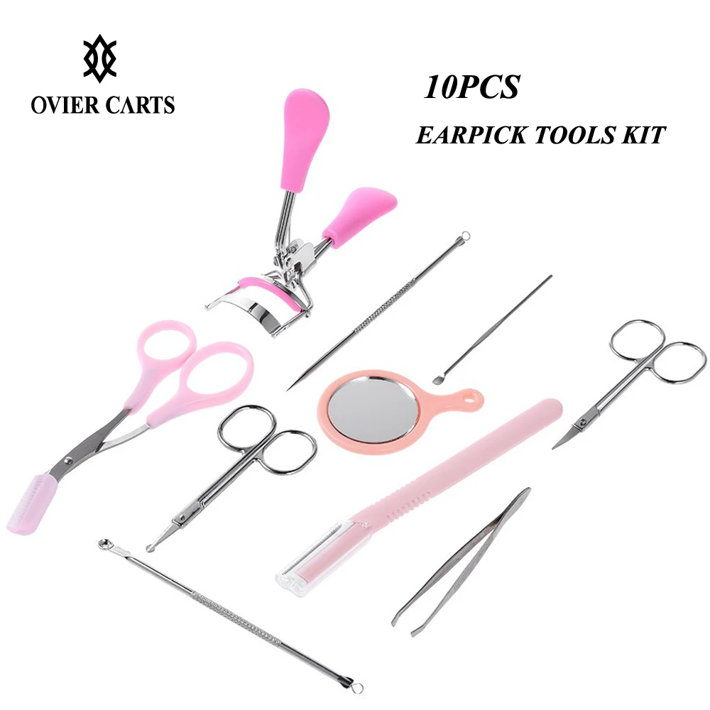 10Pcs/Set Earpick Tools Kit Tweezers Trimmer Scissors Razor Eyelash Curler Mirror Earpick Acne Pin Extractor Health Care Tools
10Pcs/Set Earpick Tools Kit Tweezers Trimmer Scissors Razor Eyelash Curler Mirror Earpick Acne Pin Extractor Health Care Tools