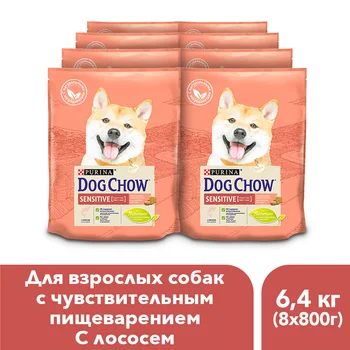 Dog Chow dry food for adult dogs over 1 year old with sensitive digestion with salmon, 6.4 kg.
Dog Chow dry food for adult dogs over 1 year old with sensitive digestion with salmon, 6.4 kg.