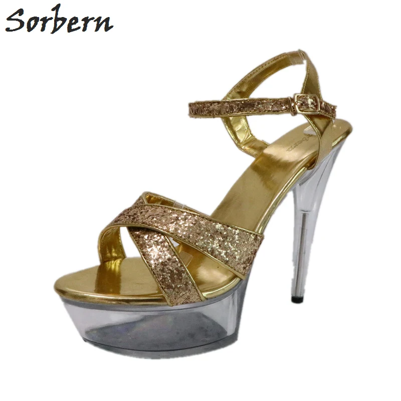 Sorbern Gold Glitter Clear Perspex Heel Sandals Women 15Cm Heel Summer Shoes Ladies Slingbacks Cross Straps Custom Colors
Sorbern Gold Glitter Clear Perspex Heel Sandals Women 15Cm Heel Summer Shoes Ladies Slingbacks Cross Straps Custom Colors