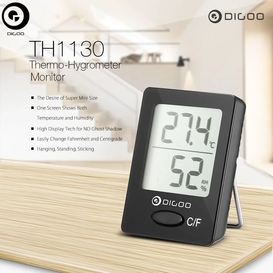 Digital DG-TH1130 Mini Thermometer Hygrometer Digoo Indoor Home Comfort Temperature Humidity Monitor -50-70C / 58-185F
Digital DG-TH1130 Mini Thermometer Hygrometer Digoo Indoor Home Comfort Temperature Humidity Monitor -50-70C / 58-185F