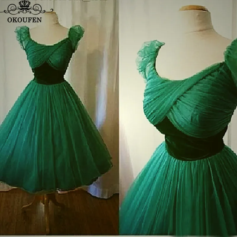 1950s Vintage Tea Length Bridesmaid Dresses With Bishop Sleeves Green Tulle Velvet Waist A Line 2018 Prom Dress Party For Women
1950s Vintage Tea Length Bridesmaid Dresses With Bishop Sleeves Green Tulle Velvet Waist A Line 2018 Prom Dress Party For Women