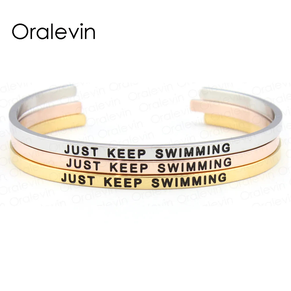 Stainless Steel Engraved Positive Inspirational JUST KEEP SWIMMING Bracelet Bangle for mother #LB857
Stainless Steel Engraved Positive Inspirational JUST KEEP SWIMMING Bracelet Bangle for mother #LB857