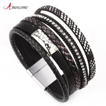 Amorcome Black Leather Bracelet For Women 2019 Fashion Rhinestone Beads Multilayer Wide Wrap Bracelets & Bangles Jewelry
Amorcome Black Leather Bracelet For Women 2019 Fashion Rhinestone Beads Multilayer Wide Wrap Bracelets & Bangles Jewelry