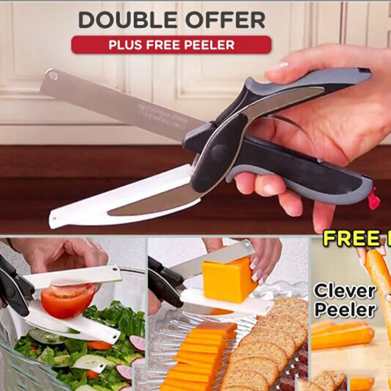 New Smart Multi-Function Scissors Clever Cutter 2 in1 Cutting Board Utility cutter Stainless Steel Ourdoor Smart Vegetable Knife
New Smart Multi-Function Scissors Clever Cutter 2 in1 Cutting Board Utility cutter Stainless Steel Ourdoor Smart Vegetable Knife