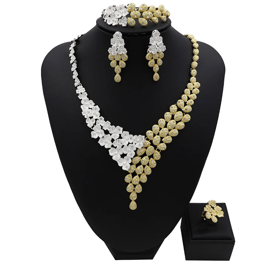 TSROUND Italian Design 24K Dubai Fashion Jewelry Set Turkey Bridal Gold and Silver Ensemble Bijoux Necklace Earring Set
TSROUND Italian Design 24K Dubai Fashion Jewelry Set Turkey Bridal Gold and Silver Ensemble Bijoux Necklace Earring Set