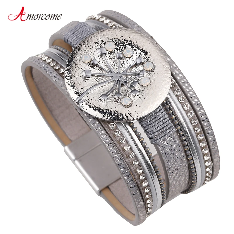 Amorcome Gray Multi Layers Leather Bracelet Wrap Alloy Flower Magnet Crystal Charm Bracelets & Bangles Women Party Jewelry Gifts
Amorcome Gray Multi Layers Leather Bracelet Wrap Alloy Flower Magnet Crystal Charm Bracelets & Bangles Women Party Jewelry Gifts