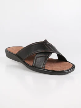 Man's cross strap leather simple home wearing shoes slippers sandal