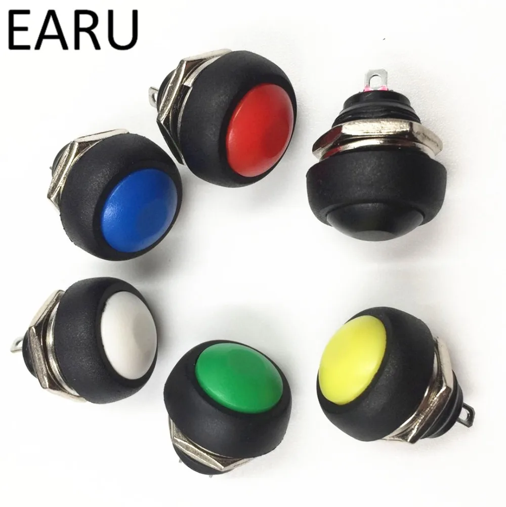 10pcs DIY Mini 12mm Momentary Waterproof Push Button Switch Horn Blue White Green Red Yellow Black 1A 250V Self-reset Wholesale |