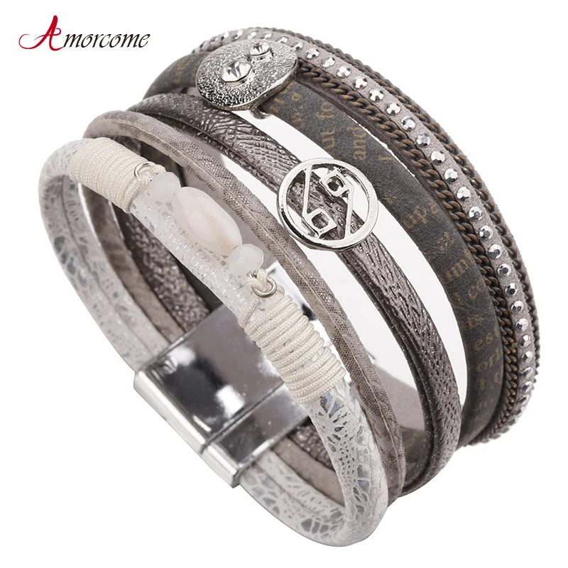 Amorcome Multilayer Leather Bracelet Female Rhinestone Crystal Bohemian Wide Metal Charm Bracelets & Bangles For Women Jewelry
Amorcome Multilayer Leather Bracelet Female Rhinestone Crystal Bohemian Wide Metal Charm Bracelets & Bangles For Women Jewelry